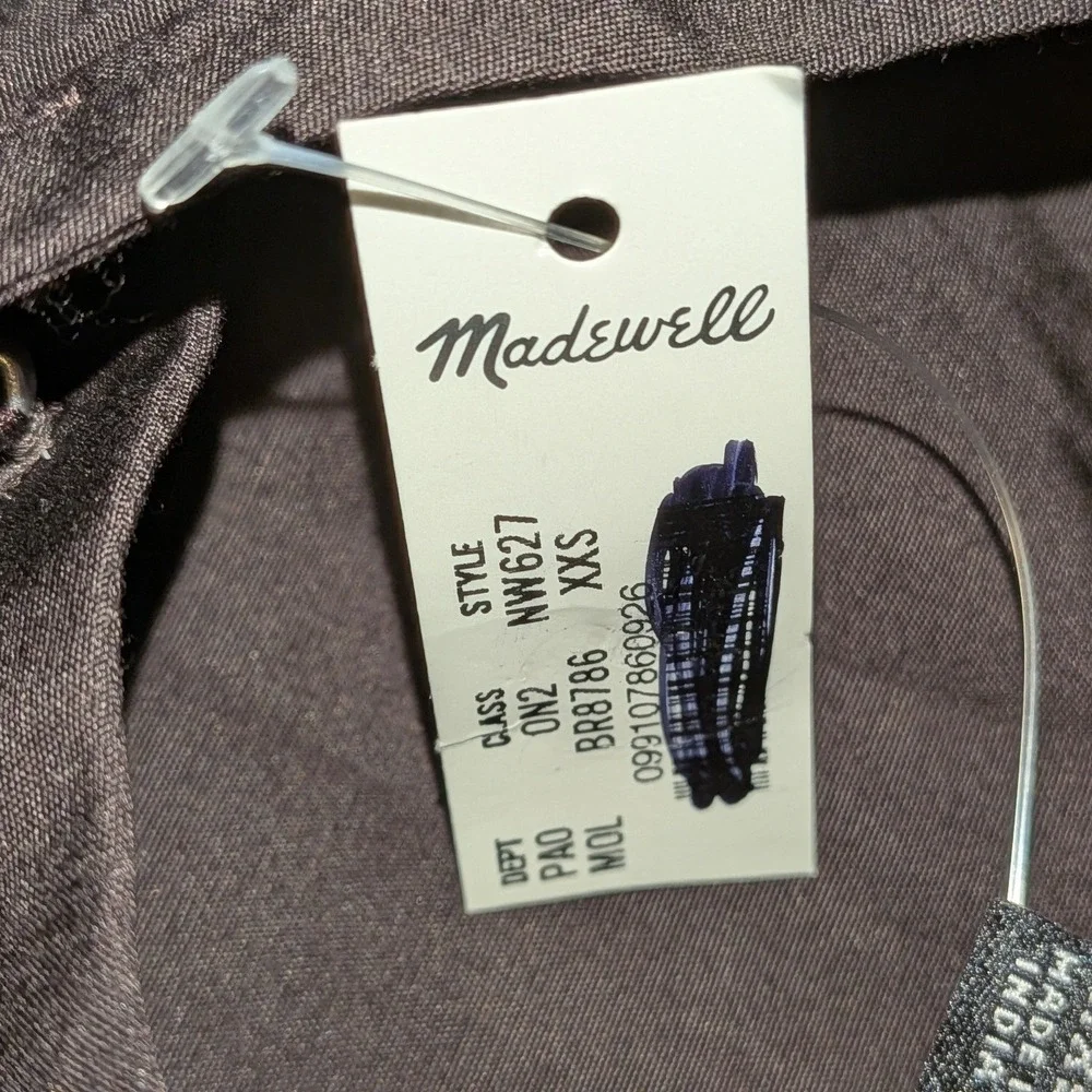 Madewell NW627 Puff Sleeve Band Collar Button Down Shirt Brown XXS NWT $80 - Picture 5 of 10
